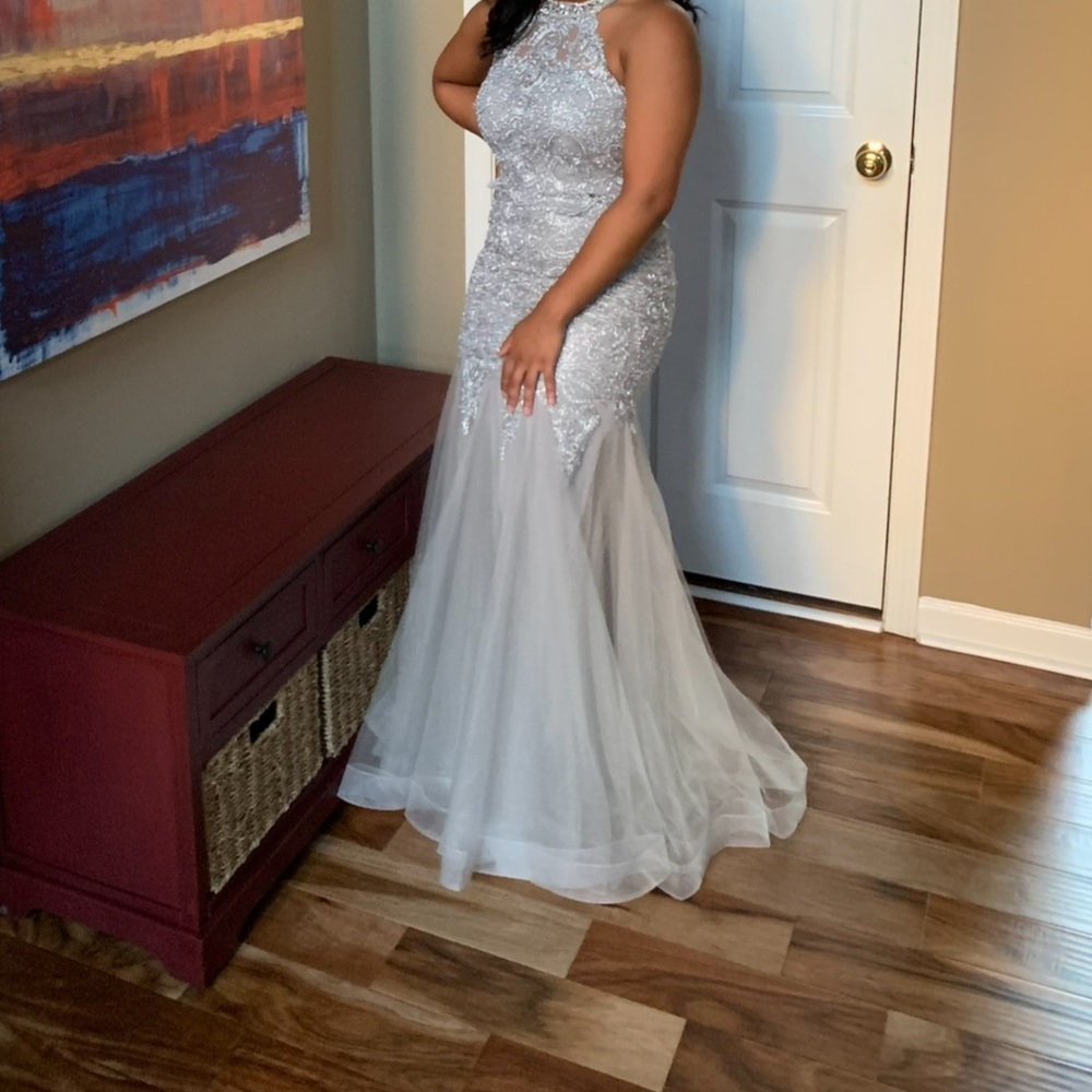 Grey Two-Piece Halter Gown